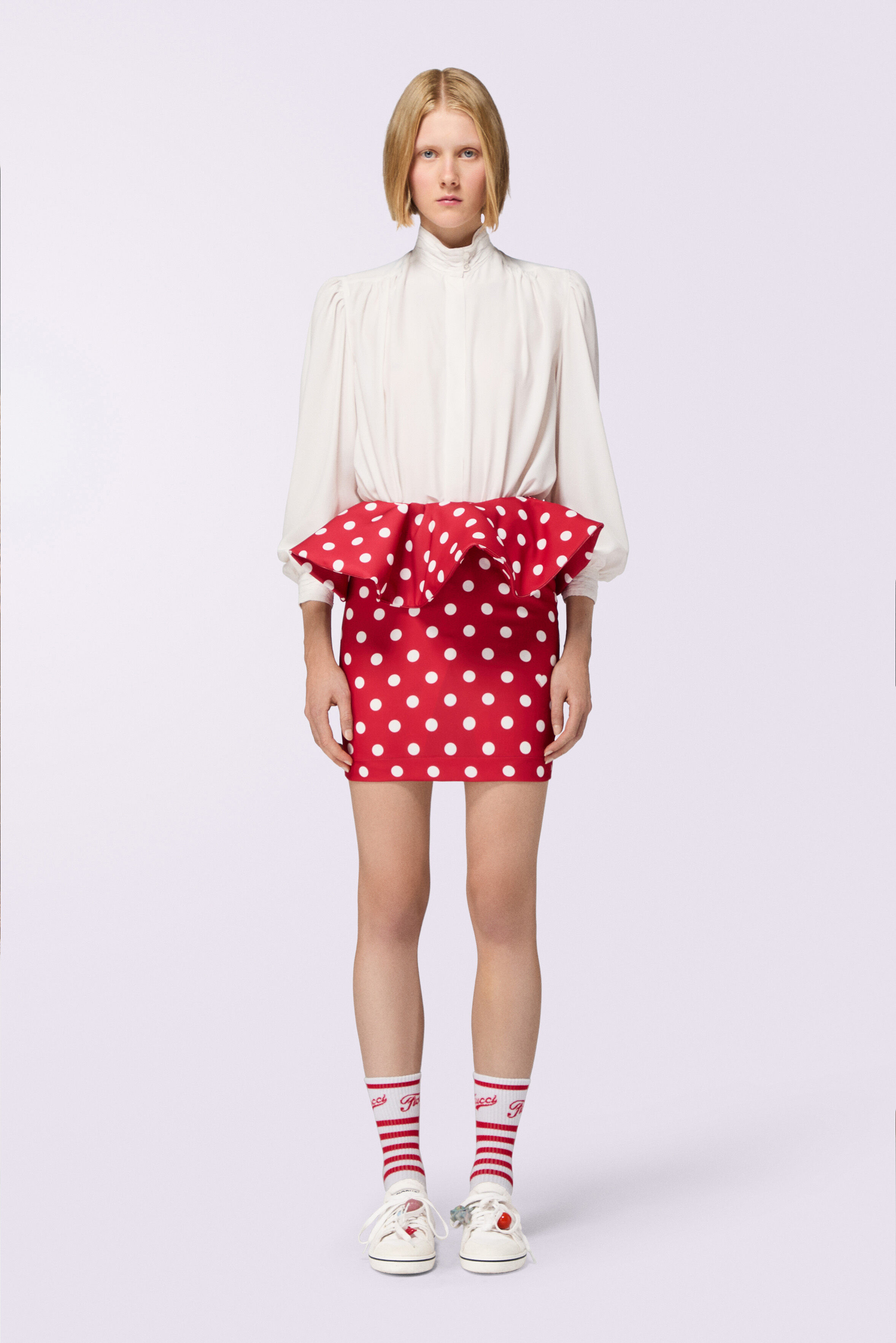 Polka Dot Ruffle Mini Skirt Red